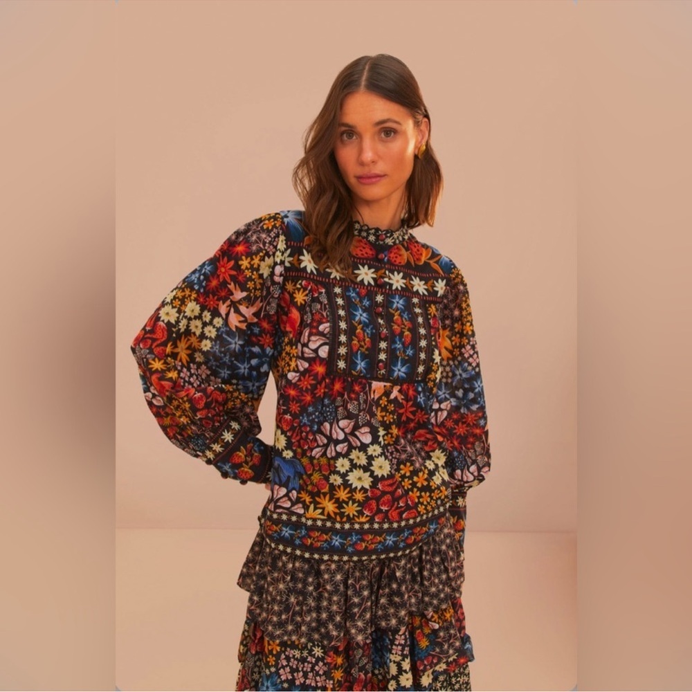 Farm Rio Black Jujus Garden Blouse